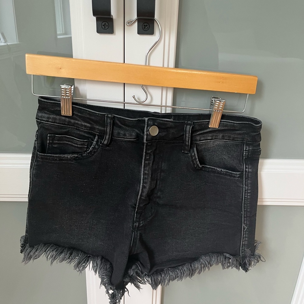 Altar'd State Black Jean Shorts Distressed Frayed Hem